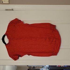 Red Short Sleeve Ruffle Button Down